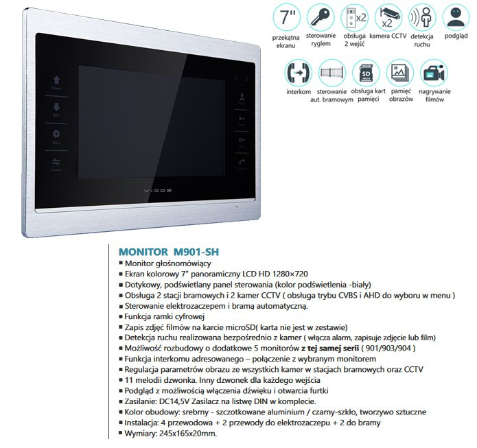 Vidos M901SH – Monitor wideodomofonu 7 cali